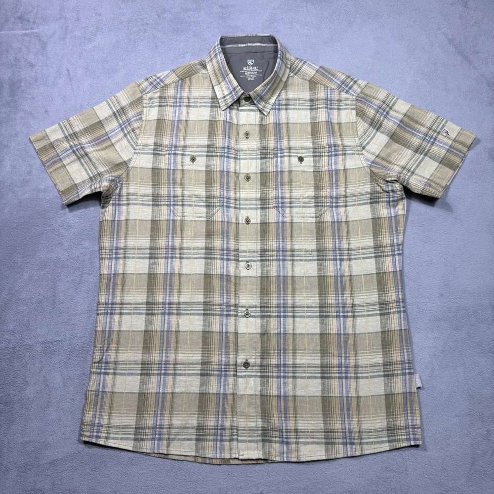 Kuhl Button Shirt Mens M Plaid Linen Blend Gorpcore Outdoors Hiking Fishing